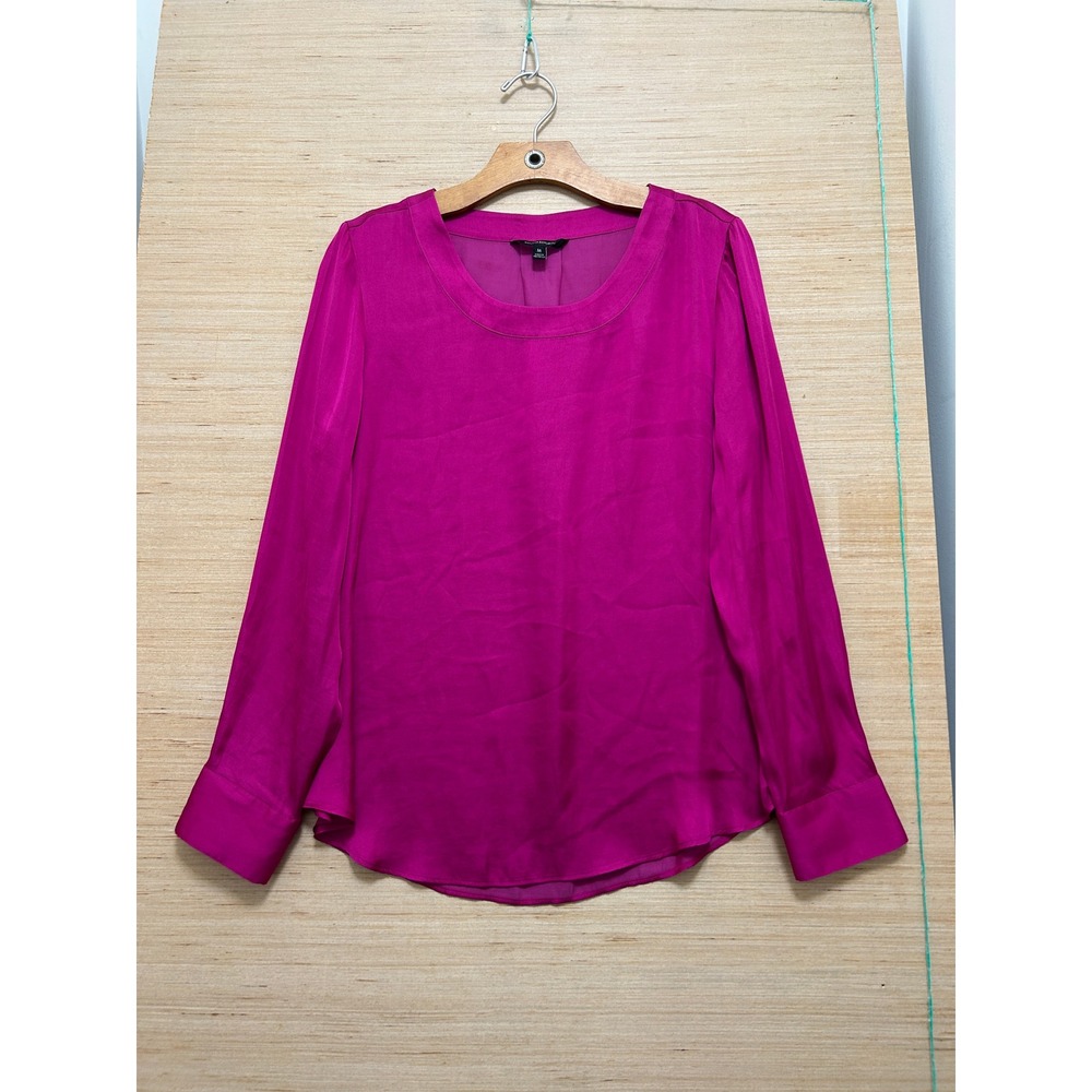 Banana Republic Magenta Pink Scoop Neck Long Sleeve Blouse Size M Solid Magenta